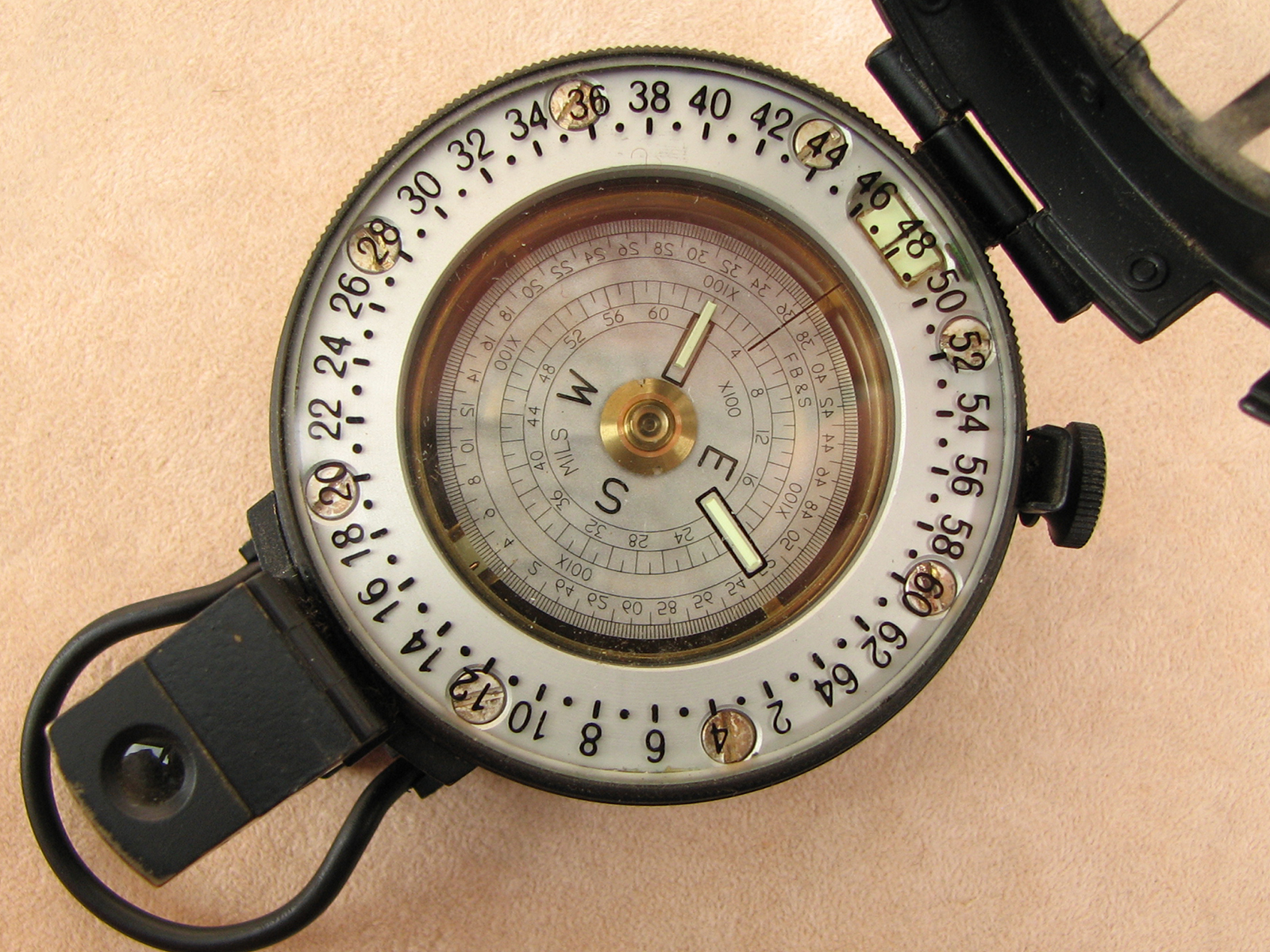 Francis Barker M-73 prismatic compass, Mils version with case